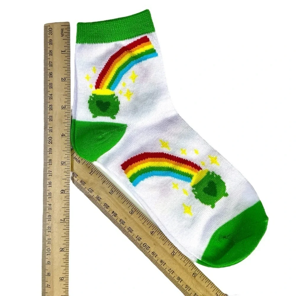 St Patrick Irish Pot of Gold Rainbow Lucky Ankle Socks Adult One Size New Unisex